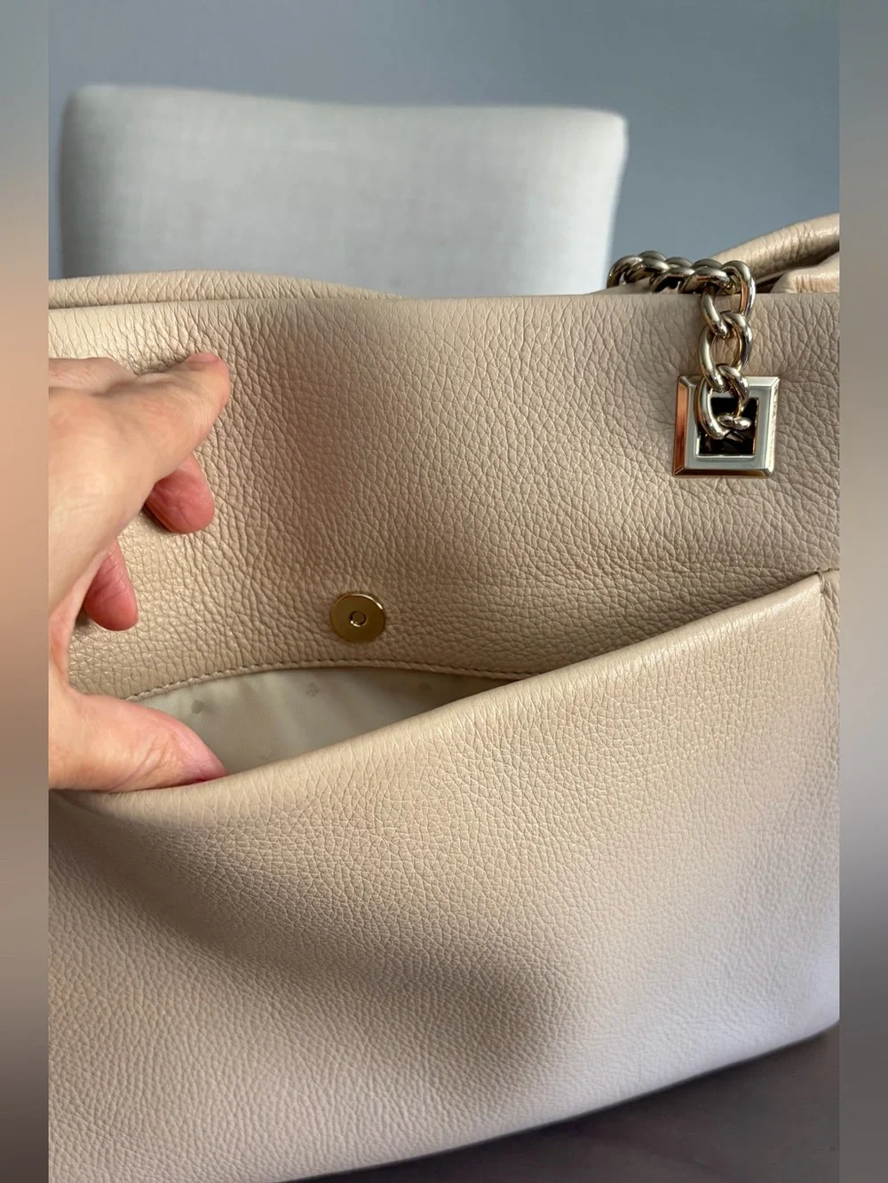 Kate Spade Cream Pebbled Leather Chain Tote